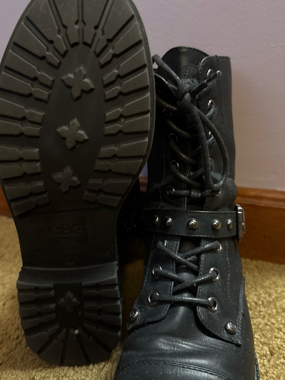 GBG Los Angeles Black Studded Lace-Up Combat Boots - Picture 3 of 3
